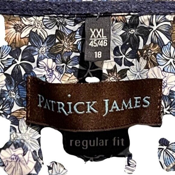 Patrick James Floral Button Up Dress Shirt In Blue & Brown W/ Long Sleeves XXL - Picture 10 of 11